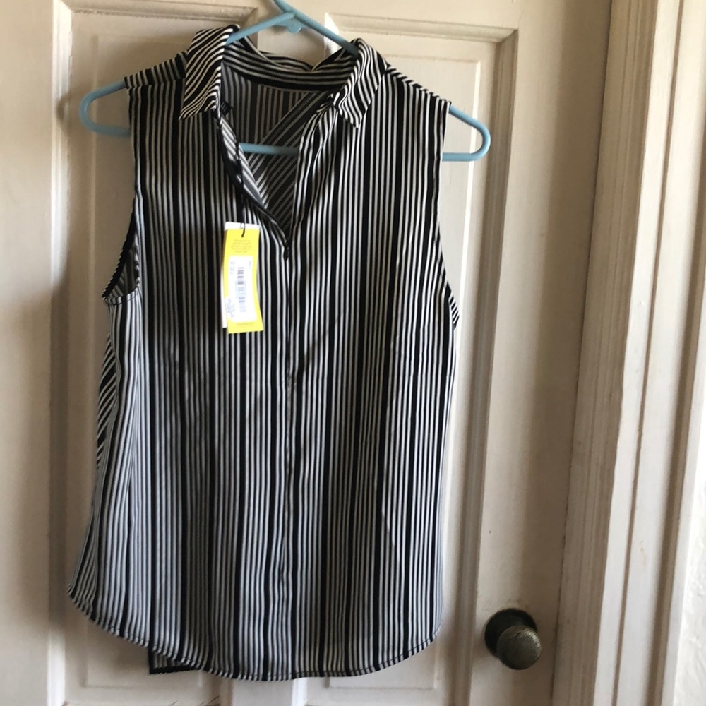 Karen Millen Black/White Striped Top Sz 10 NWT
